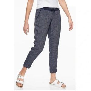 Athleta Bail Linen Ankle Pants Navy Blue Striped Joggers 6